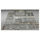 Vintage Anchor Hocking FIRE KING Class Casserole Dish With Silver Plated Tray & Misc. Silver-plated Dinnerware