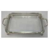 Vintage Anchor Hocking FIRE KING Class Casserole Dish With Silver Plated Tray & Misc. Silver-plated Dinnerware