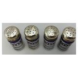 Unique Colbalt Blue Glass, Salt And Pepper Shakers With Plated Silver Decorative Sleeves