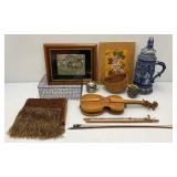 Misc. Vintage Items Including Awesome 18" Tall Blue Grey Pottery Beer Stein (Handle Glued) And More