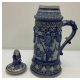 Misc. Vintage Items Including Awesome 18" Tall Blue Grey Pottery Beer Stein (Handle Glued) And More