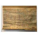Antique 1916 UNITED STATES Cloth Map 26" x 36"