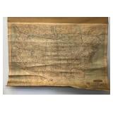 Antique 1916 UNITED STATES Cloth Map 26" x 36"