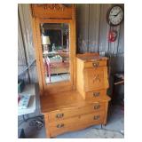 Victorian Style Oak HatBox Dresser & Mirror Good Condition