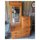 Victorian Style Oak HatBox Dresser & Mirror Good Condition