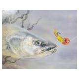 Gorgeous Hand Painted Framed Original Walleye Fishing