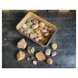 Nice Collection of Collectible Rocks / Some Polished in Porcelain Tray