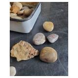 Nice Collection of Collectible Rocks / Some Polished in Porcelain Tray