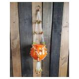 Super Rad Mid Modern Beaded Hanging Plant Holder and Orange Pot