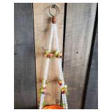 Super Rad Mid Modern Beaded Hanging Plant Holder and Orange Pot
