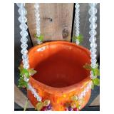 Super Rad Mid Modern Beaded Hanging Plant Holder and Orange Pot