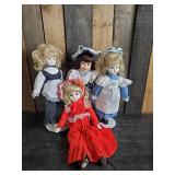 4 Beautiful 16" Porcelain Dolls with Stands