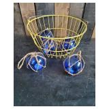 5 Mini Buoys with tea lights and an Antique Egg Basket