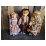 3 Very Cute Porcelain Dolls on Stands