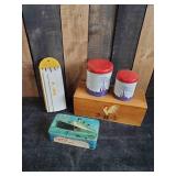 Large Lot of Mid Modern Décor - Recipe Box , Knife Holder, Tins
