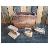 Primatives - 2 Irons, Wooden Box, Railroad Tie Anvil