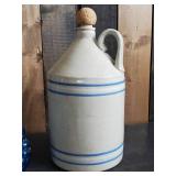 2 Great Mid Modern Pieces / Stoneware Jug and Blue Glass Grape Bottle