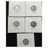 GROUP OF 5 US SILVER DIMES