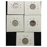 GROUP OF 5 US SILVER DIMES