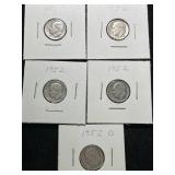 GROUP OF 5 US SILVER DIMES