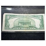 1934A US BLUE SEAL $5 SILVER CERTIFICATE