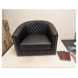 NEW TRUMANPICK ACCENT CHAIR FAUX LEATHER STUDDED BARREL BUCKET CLUB ARM CHAIR BLACK