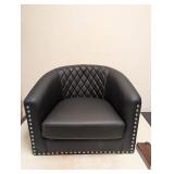 NEW TRUMANPICK ACCENT CHAIR FAUX LEATHER STUDDED BARREL BUCKET CLUB ARM CHAIR BLACK
