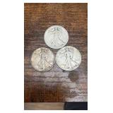 lot of 3 walking liberty half dollars