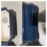 6pc Ceramic Bonsai Planter Lot Blue Glazed Rectangular Pots Drainage Indoor Outdoor