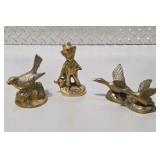 Brass Tone Country Decor Lot Bird Figurine, Farmer Statue, Flying Ducks Geese - 3 Pc
