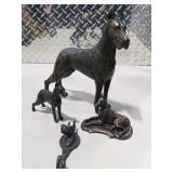 Great Dane Collector Lot - Large Standing Great Dane Statue, Small Standing Great Dane Figurine, Reclining Dog Figure, Wall Hook Decor
