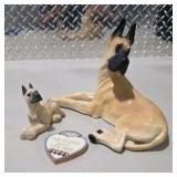Great Dane Dog Decor Lot - Signed Large Hand Painted Dog Figurine, Puppy Figure, Spoiled Dogs Sign