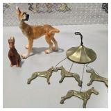 Great Dane Dog Decor Lot Ceramic Dog Figurines, Brass Hanging Mobile, Doberman Style Candle