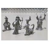 6 Pc Silver Tone Fantasy Miniature Lot Dragon Wizards Mage Sorcerer Tower
