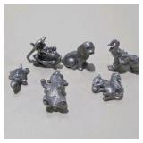 6 Pc Silver Tone Mini Animal Figurine Lot Squirrel, Turtle, Dog, Elephant, Bear, Mouse