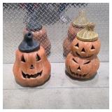 Lot of 2  Cement Cast Outdoor Fall Decor - Halloween Jack O Lanterns
