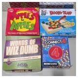 Board Game Lot - Apples to Apples, Booby Trap, Words of Wiz-Dumb and Mini Connect 4