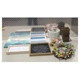 Mixed Home Decor Lot - Signs, Wall Plaques, Wooden Organizer and Easter Egg Wreath