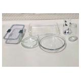 Glass Kitchenware Lot - Baking Dishes, Storage Container and Glass Tumblers