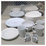Mixed White and Gray Dishware Lot - Plates, Bowls, Mugs and Serving Bowl