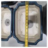 6pc Ceramic Bonsai Planter Lot Blue Glazed Rectangular Pots Drainage Indoor Outdoor