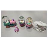 Vintage Easter Bunny Spring Decor Lot Train Egg Domes Figurine White Rabbit Statue