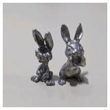 7 Pc Silver Tone Mini Animal Figurine Lot Ducks Ducklings Rabbits Bunny Turtle