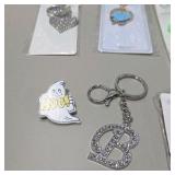 Mixed Costume Jewelry and Keychain Lot - Hearts, Peace Sign, Earrings and Unicorn Ring