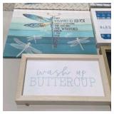 Mixed Home Decor Lot - Signs, Wall Plaques, Wooden Organizer and Easter Egg Wreath