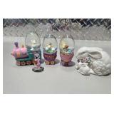 Vintage Easter Bunny Spring Decor Lot Train Egg Domes Figurine White Rabbit Statue