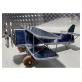 Handmade Stained Glass Biplane Airplane Sculpture Blue Leaded Glass Jeweled Propeller