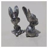 7 Pc Silver Tone Mini Animal Figurine Lot Ducks Ducklings Rabbits Bunny Turtle