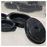 Speckled Enamel Roaster and Covered Pan Lot