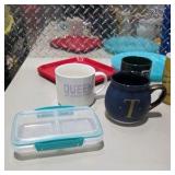 Mixed Kitchen Lot - Vikings Mug, Assorted Mugs, Bowls, Baking Pans, Tray and More